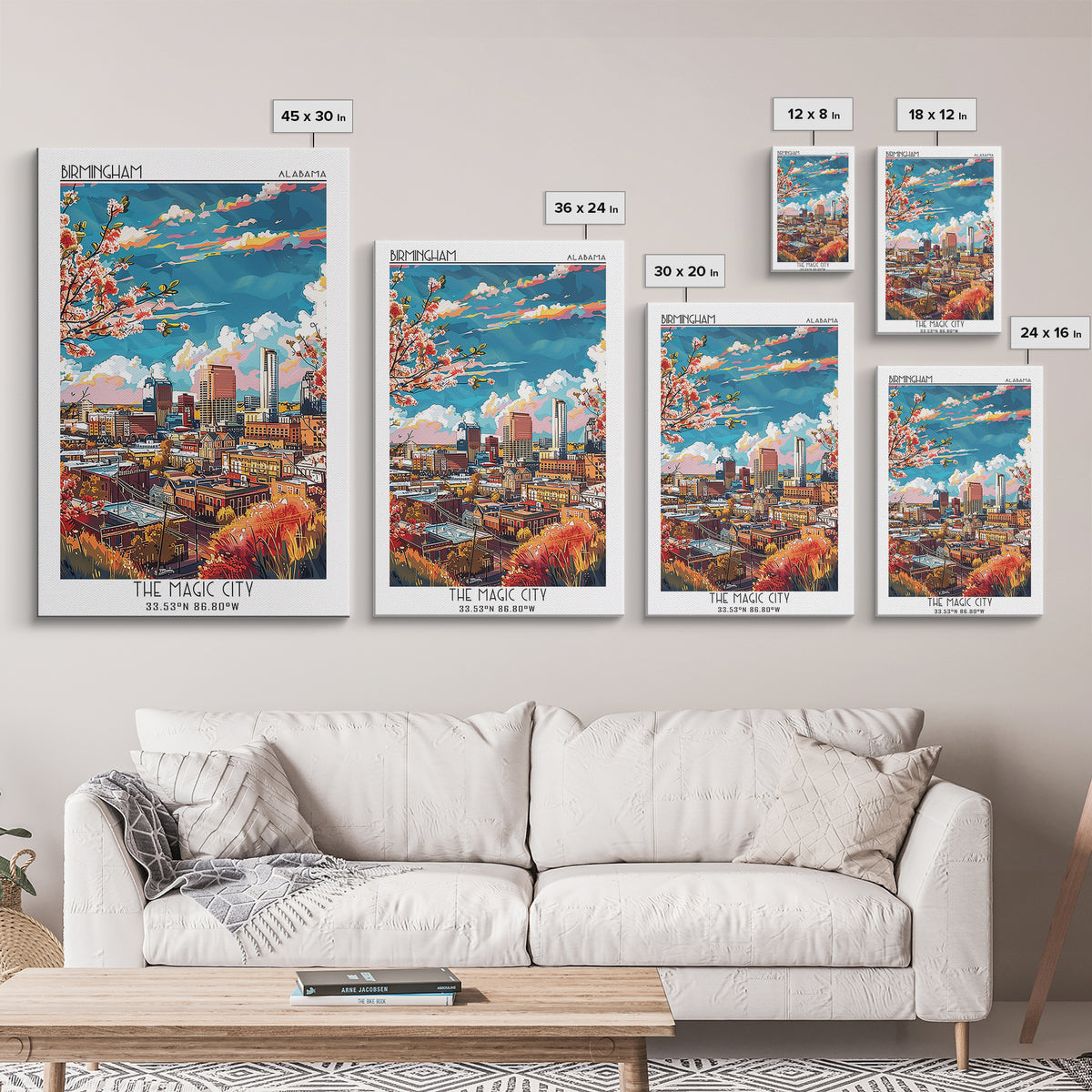 Birmingham Travel Poster, Framed Canvas Print, City Travel Poster, Travel Wall Art, Poster Art, Colorful Wall Art, Minimalist Poster