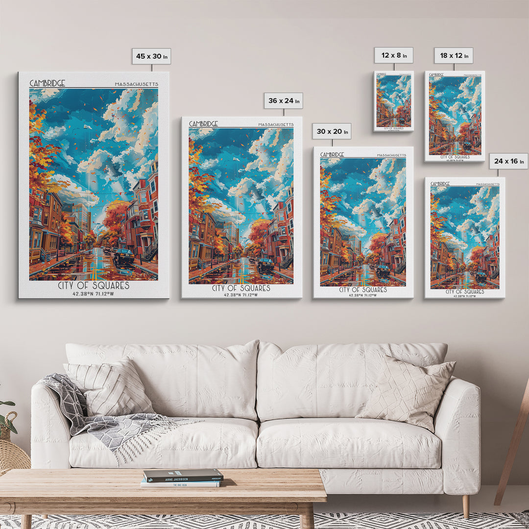Cambridge Travel Poster, Canvas Print, Retro Wall Art, Travel Print, City Art Print, Home Office Decor, City Illustration, Art Print