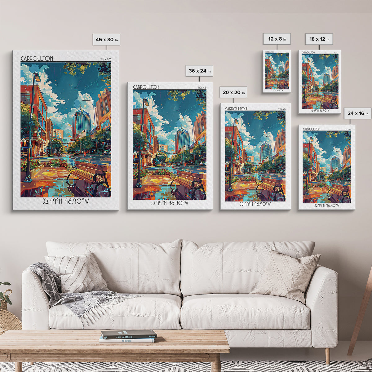 Carrollton Travel Poster, Framed Canvas Print, Retro Wall Art, Travel Print, City Art Print, Mid Century Wall Art, Home Office Decor