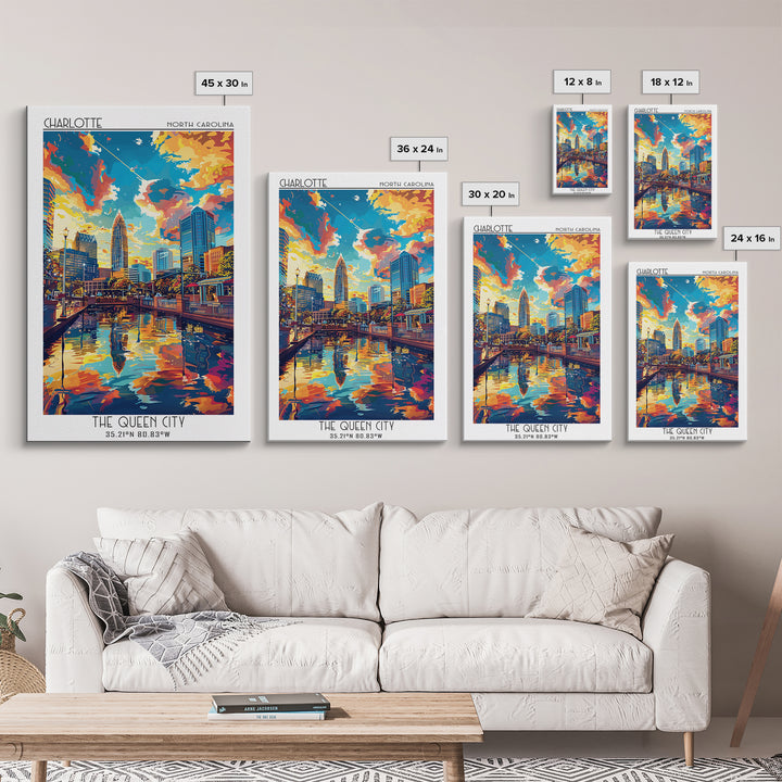 Charlotte Travel Poster, Canvas Print, Travel Prints, Landscape Art, Travel Decor, Mid Century Wall Art, City Wall Art, Travel Print