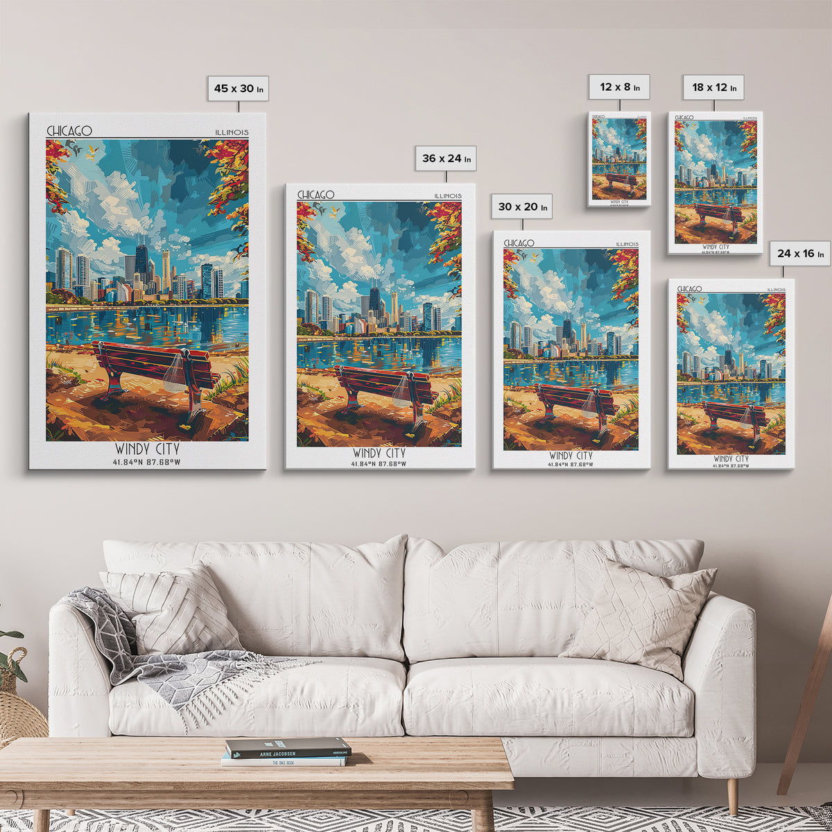 Chicago Travel Poster, Canvas Print, Retro Wall Art, Travel Print, Landscape Art, Fine Art Print, Travel Wall Decor, Travel Wall Art