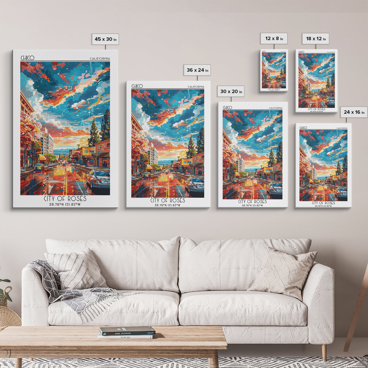 Chico Travel Poster, Framed Canvas Print, Travel Prints, Landscape Art, Art Print, Vintage Poster, City Wall Art, Retro Travel Print