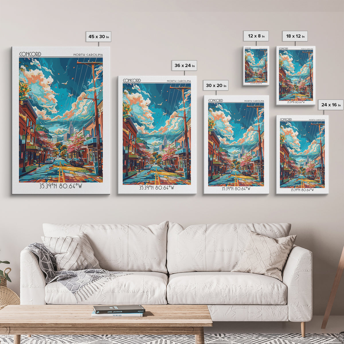 Concord North Carolina Travel Poster, Canvas Print, Retro Travel Poster, City Wall Art, Wanderlust Gift, Landscape Art, Travel Print
