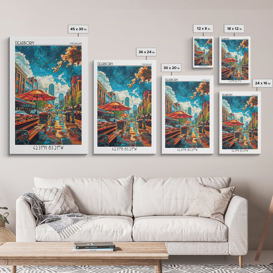 Dearborn Travel Poster, Framed Canvas Print, City Travel Poster, Travel Wall Art, Landscape Art, Gallery Wall Set, Minimalist Poster