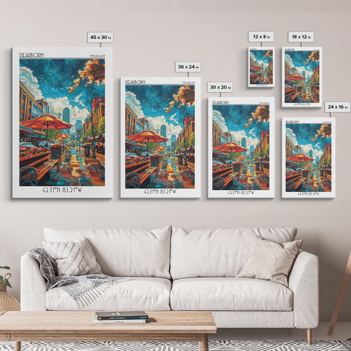 Dearborn Travel Poster, Framed Canvas Print, City Travel Poster, Travel Wall Art, Landscape Art, Gallery Wall Set, Minimalist Poster