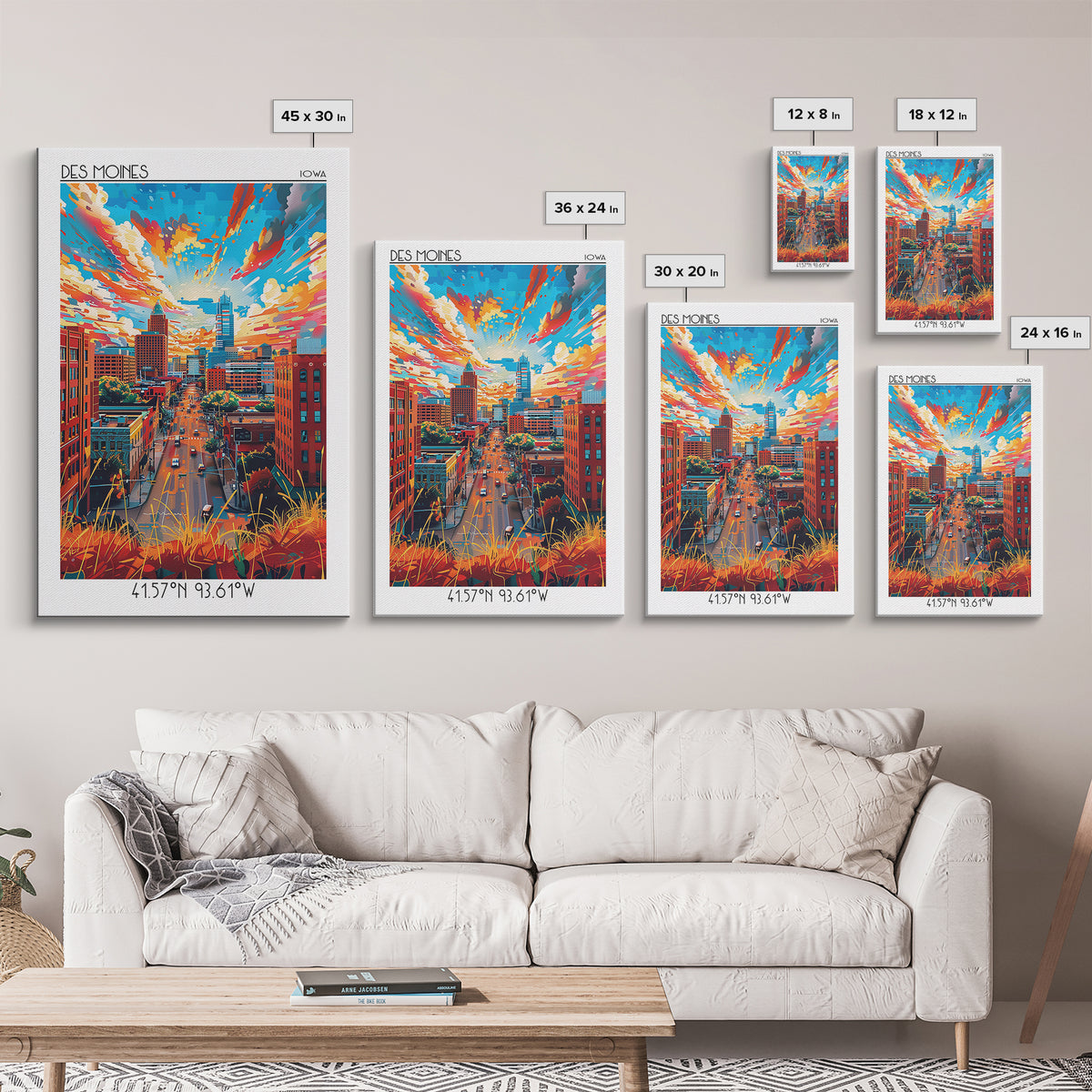 Des Moines Travel Poster, Canvas Print, Travel Wall Art, City Wall Art, City Illustration, Mid Century Wall Art, Retro Travel Poster