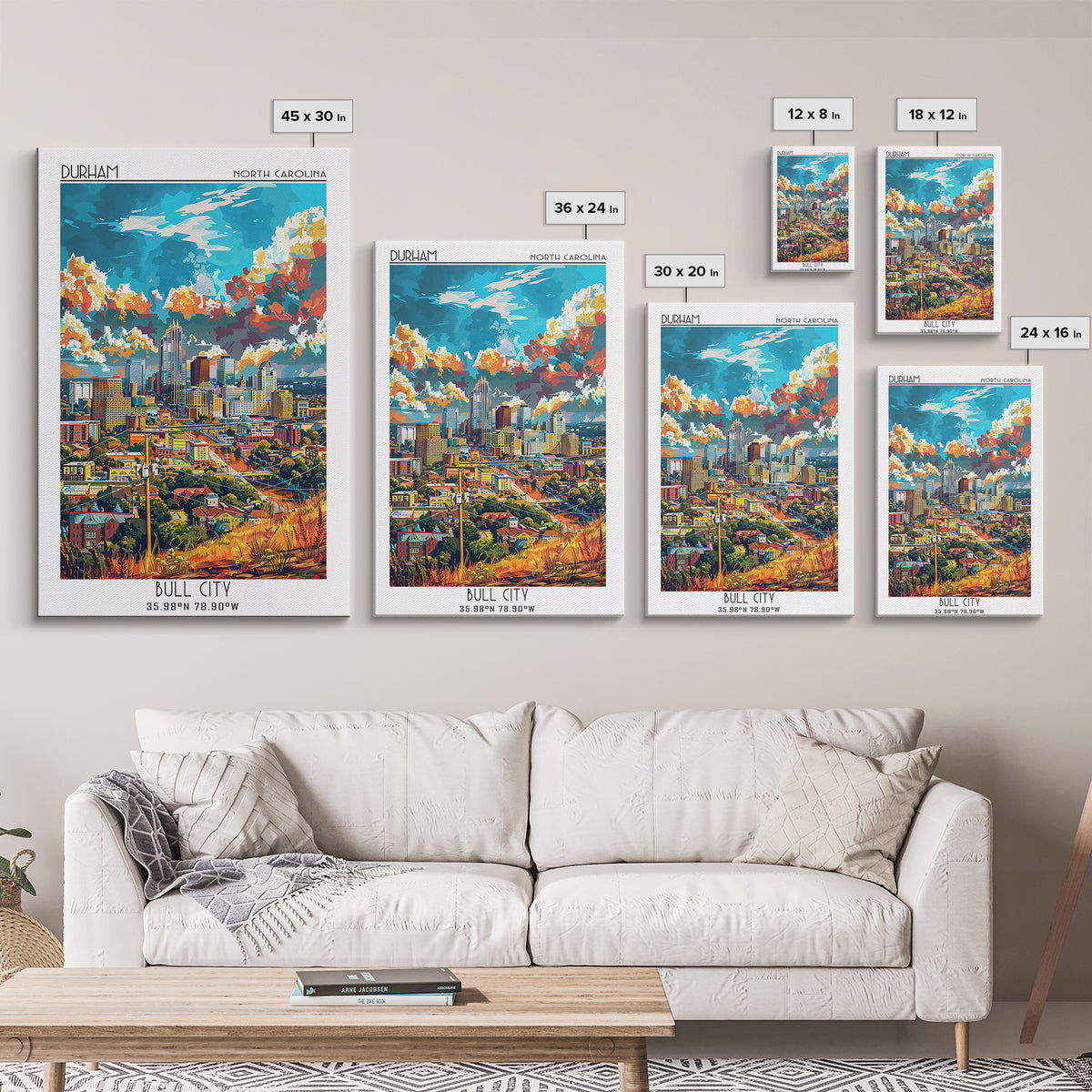 Durham Travel Poster, Framed Canvas Print, Retro Travel Poster, City Wall Art, Retro Travel Print, Vintage Travel, Minimalist Poster