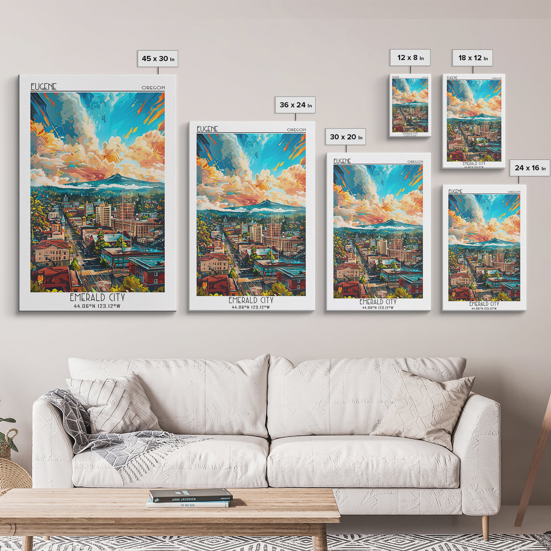 Eugene Travel Poster, Framed Canvas Print, Retro Travel Poster, City Wall Art, Wanderlust Gift, Vintage Travel Print, Fine Art Print