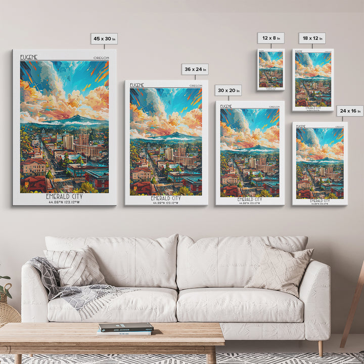 Eugene Travel Poster, Framed Canvas Print, Retro Travel Poster, City Wall Art, Wanderlust Gift, Vintage Travel Print, Fine Art Print