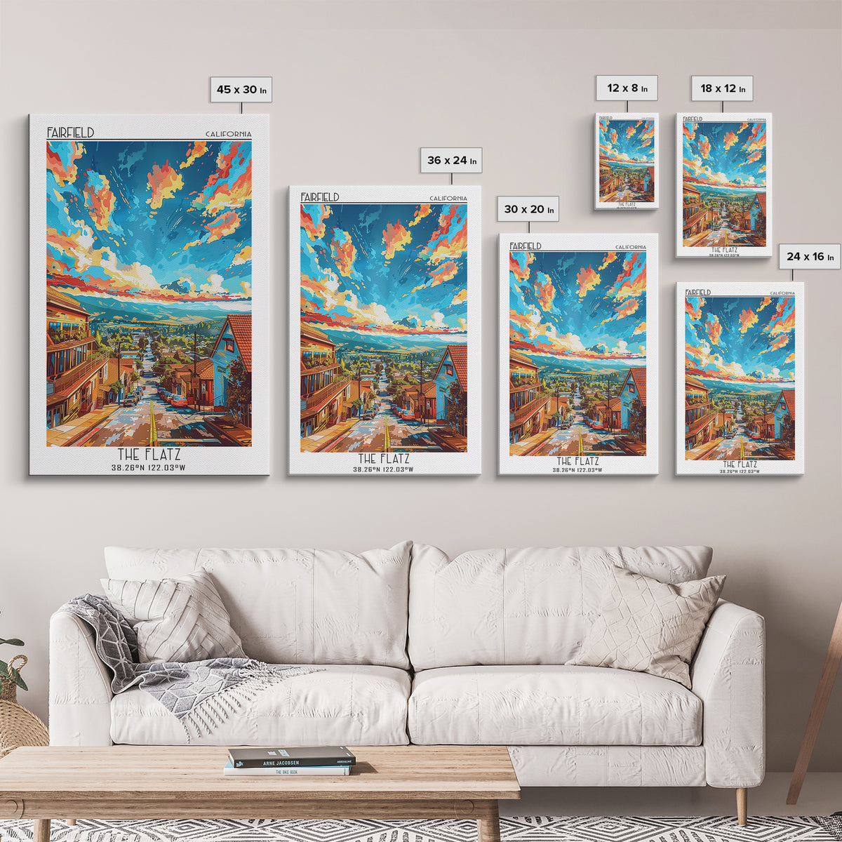 Fairfield Travel Poster, Framed Canvas Print, Poster Print, Travel Wall Art, Wanderlust Gift, Colorful Wall Art, Retro Travel Poster
