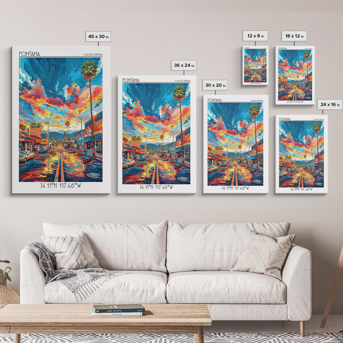 Fontana Travel Poster, Canvas Print, Poster Print, Travel Wall Art, Living Room Wall Art, Landscape Art, Wanderlust Gift, Home Decor