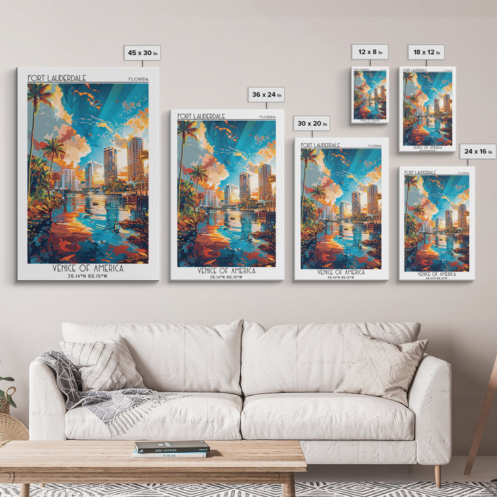 Fort Lauderdale Travel Poster, Canvas Print, City Travel Poster, Vintage City Poster, Living Room Wall Art, Landscape Art, Art Print