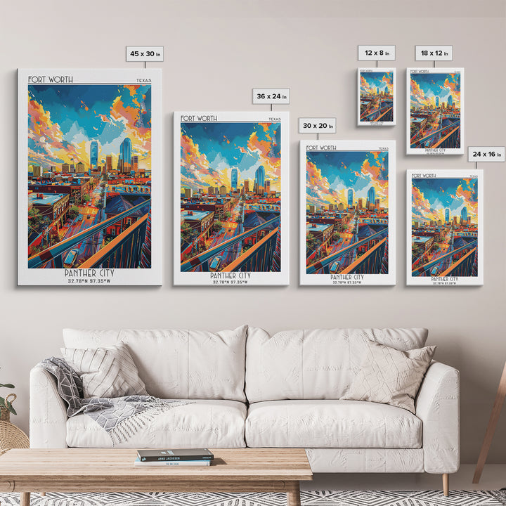 Fort Worth Travel Poster, Canvas Print, Poster Print, Travel Wall Art, City Art Print, Retro Wall Art, Travel Posters, Travel Prints