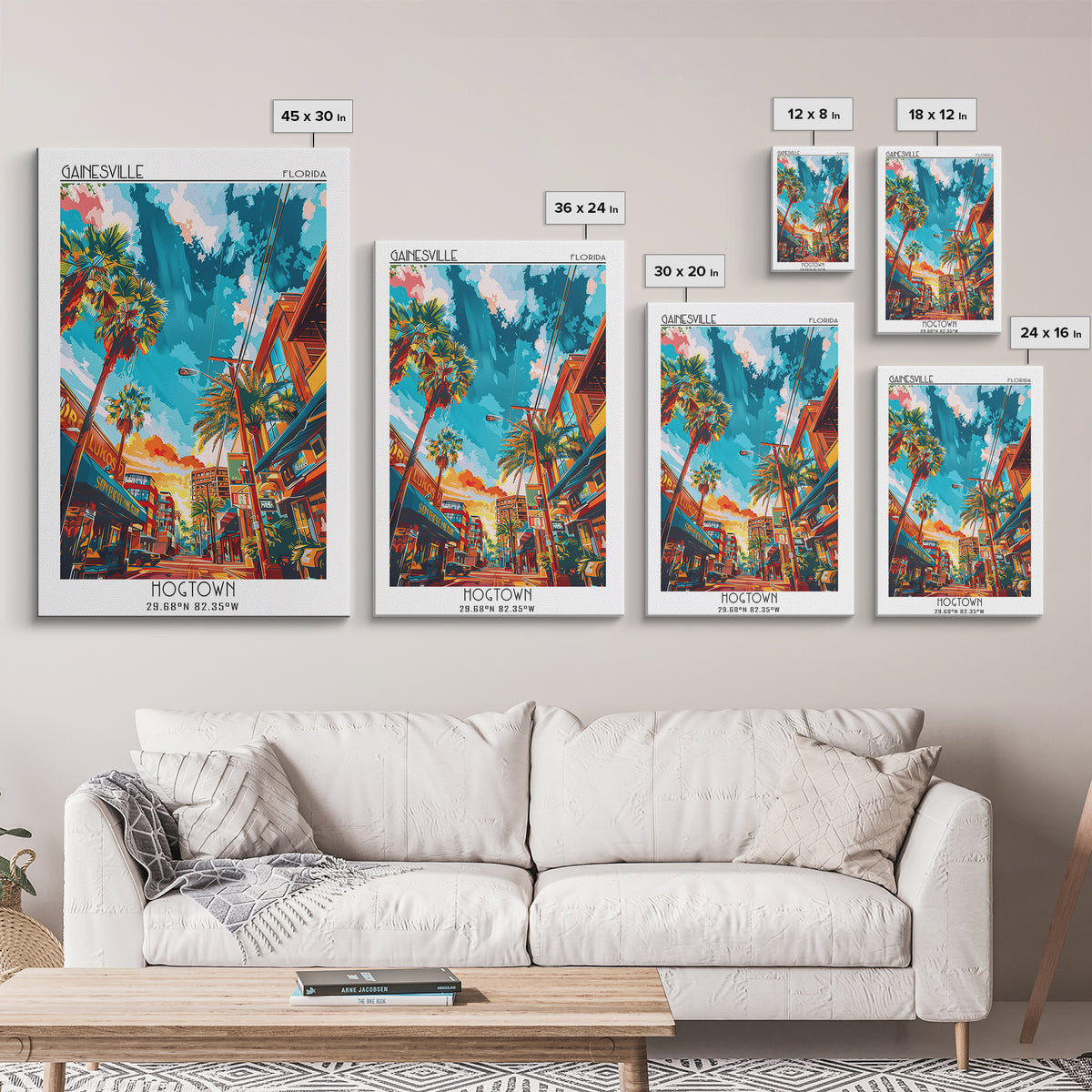 Gainesville Travel Poster, Framed Canvas Print, Travel Prints, Landscape Art, City Wall Art, Living Room Wall Art, Home Office Decor