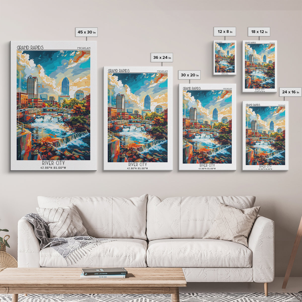 Grand Rapids Travel Poster, Canvas Print, Travel Prints, Landscape Art, City Illustration, Watercolor Cityscape, Retro Travel Poster