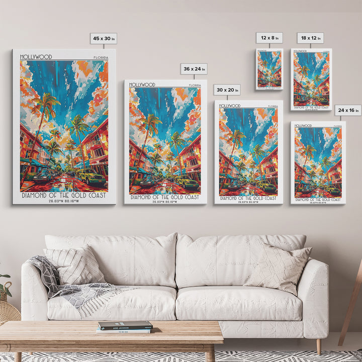 Hollywood Travel Poster, Canvas Print, Travel Prints, Landscape Art, Mid Century Wall Art, Home Decor, Travel Decor, Travel Wall Art