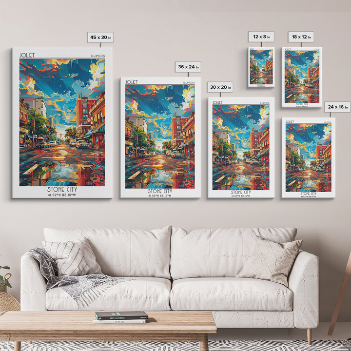 Joliet Travel Poster, Framed Canvas Print, Travel Wall Decor, Minimalist Poster, Poster Print, Mid Century Wall Art, Wanderlust Gift