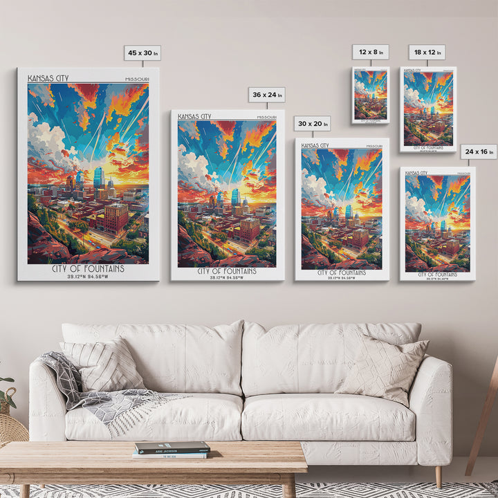 Kansas City Travel Poster, Canvas Print, Vintage Travel Print, City Wall Art, Wanderlust Gift, Vintage Travel Art, City Illustration
