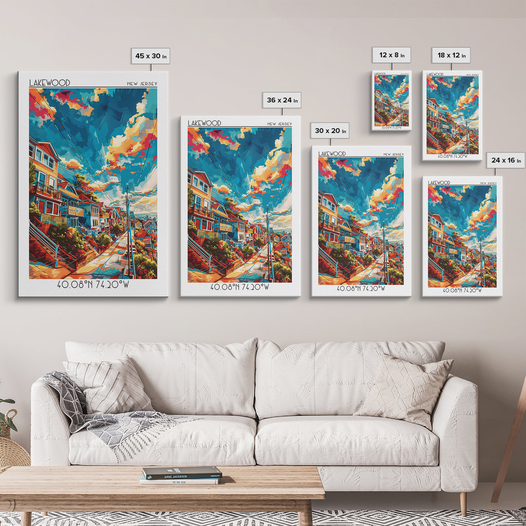 Lakewood New Jersey Travel Poster, Framed Canvas Print, Vintage Travel Print, City Wall Art, City Illustration, Mid Century Wall Art