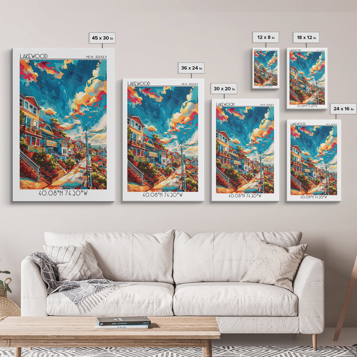 Lakewood New Jersey Travel Poster, Framed Canvas Print, Vintage Travel Print, City Wall Art, City Illustration, Mid Century Wall Art
