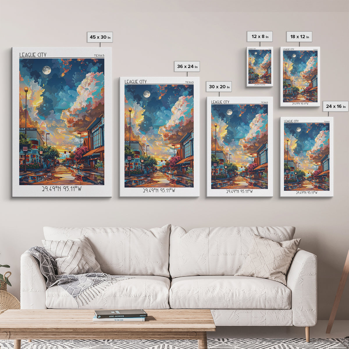 League City Travel Poster, Canvas Print, Retro Travel Poster, City Wall Art, Travel Prints, Living Room Wall Art, Retro Travel Print