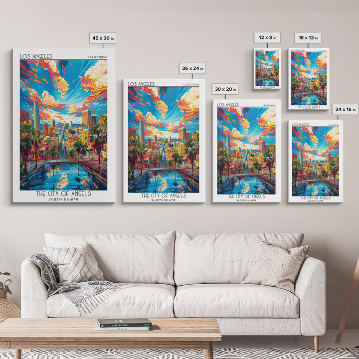 Los Angeles Travel Poster, Framed Canvas Print, Travel Prints, Landscape Art, Travel Wall Decor, Retro Wall Art, Retro Travel Poster