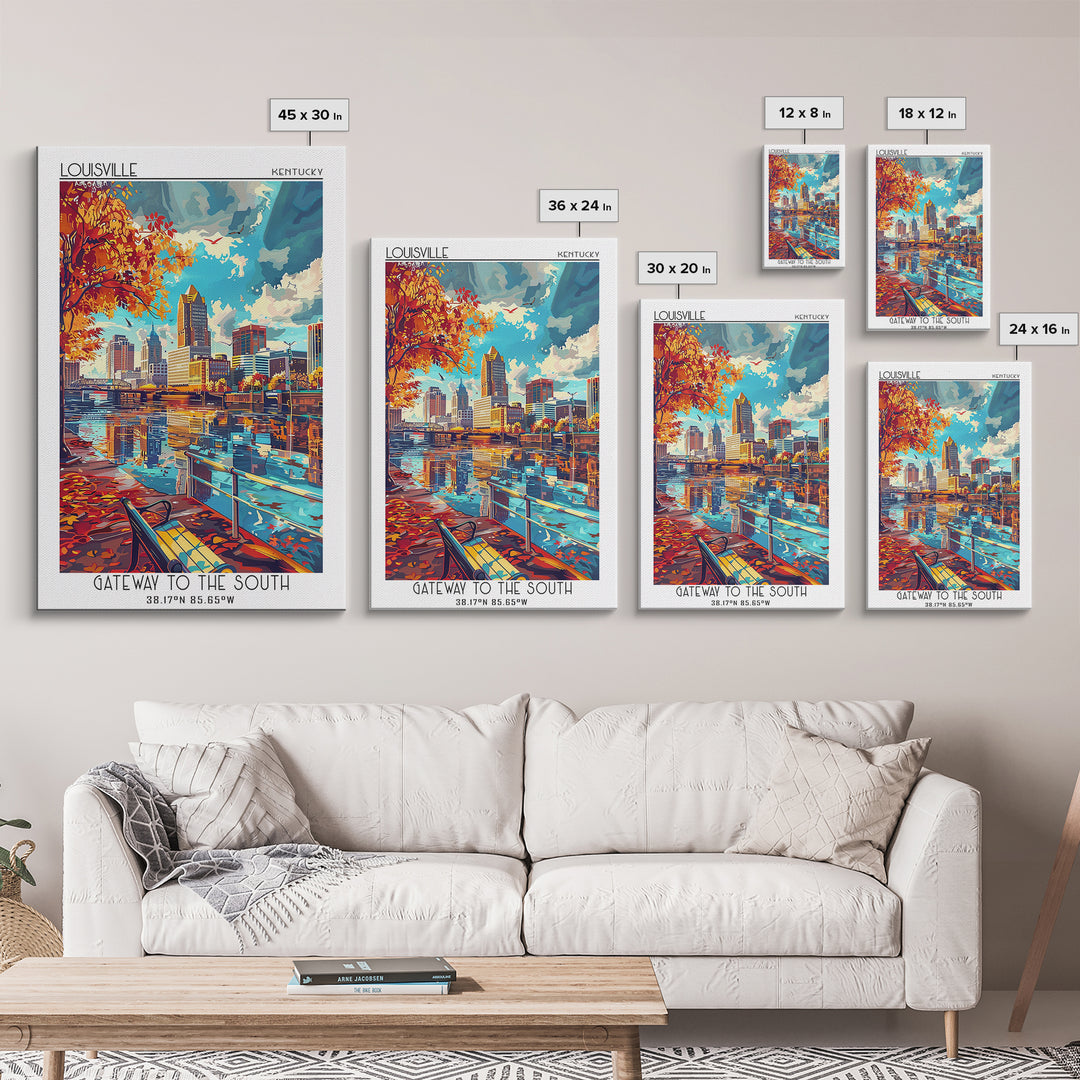 Louisville Travel Poster, Canvas Print, Travel Prints, Landscape Art, Travel Wall Decor, Art Print, Mid Century Wall Art, Home Decor