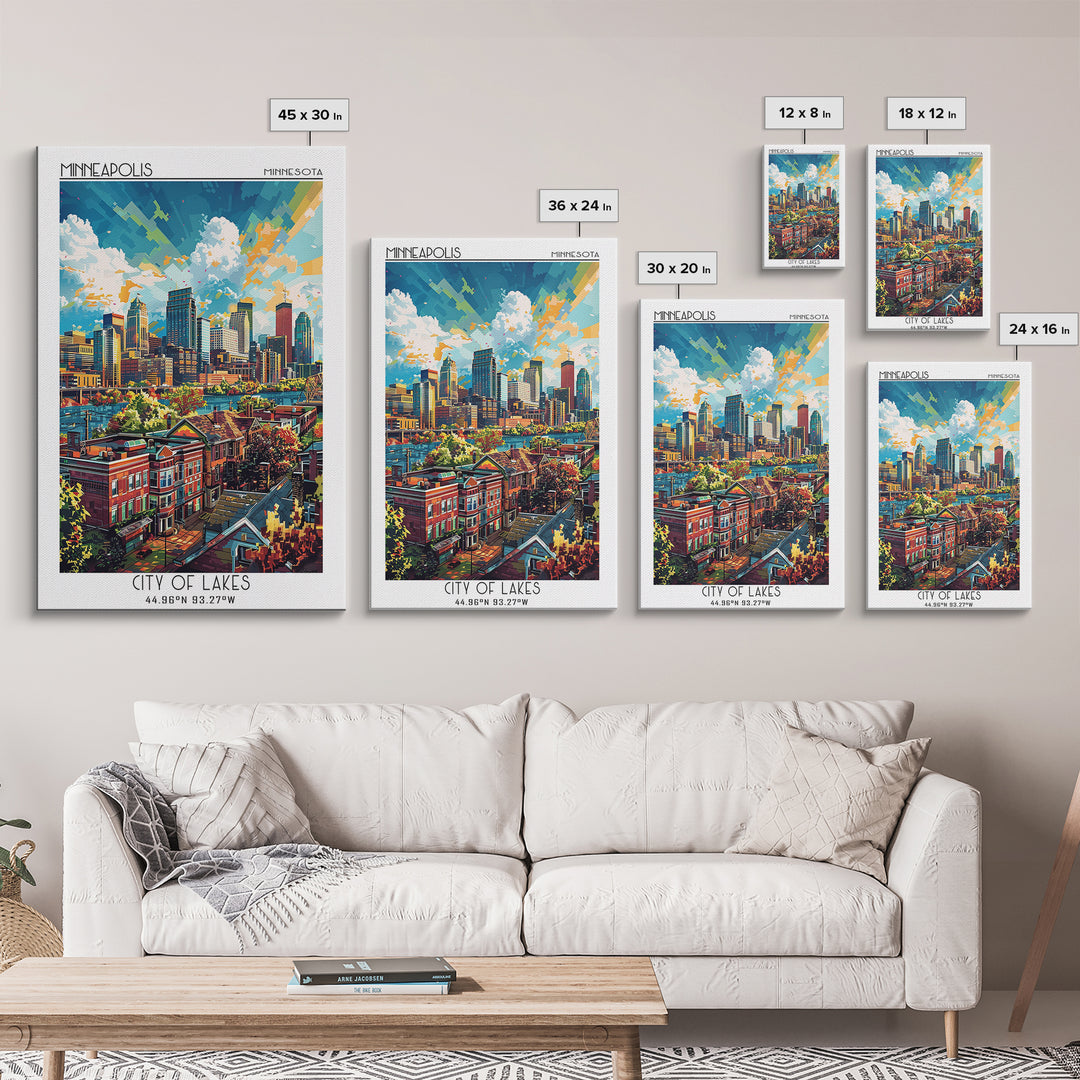 Minneapolis Travel Poster, Framed Canvas Print, Travel Wall Art, City Wall Art, Wanderlust Gift, Vintage Posters, Vintage Travel Art