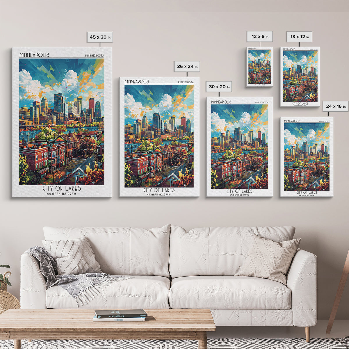 Minneapolis Travel Poster, Framed Canvas Print, Travel Wall Art, City Wall Art, Wanderlust Gift, Vintage Posters, Vintage Travel Art