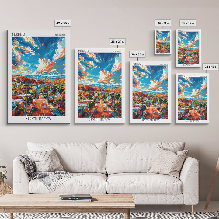 Murrieta Travel Poster, Framed Canvas Print, City Art Print, Travel Wall Art, Gallery Wall Set, Wanderlust Gift, Vintage City Poster