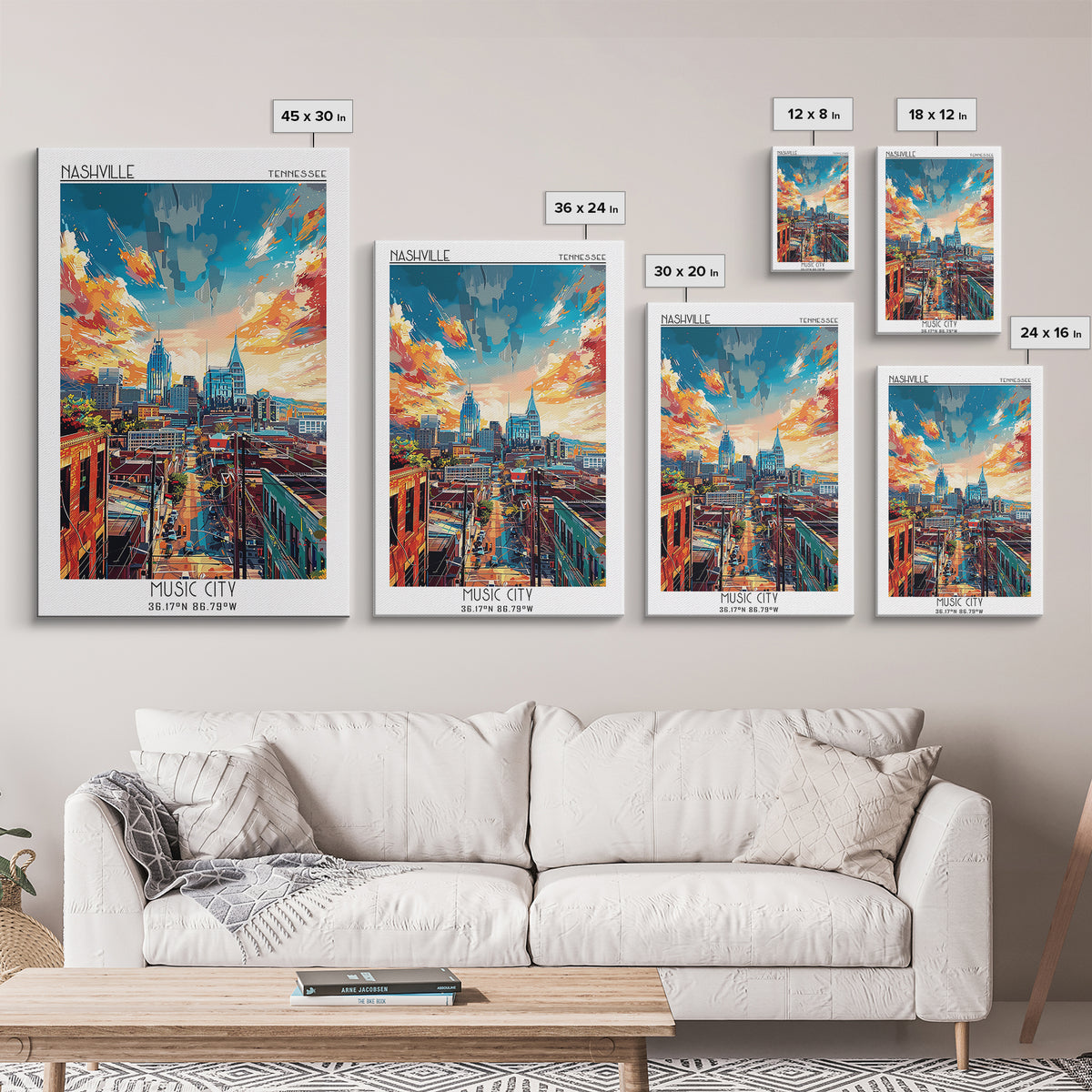 Nashville Travel Poster, Canvas Print, Poster Print, Travel Wall Art, City Art Print, Gallery Wall Set, Travel Prints, Landscape Art
