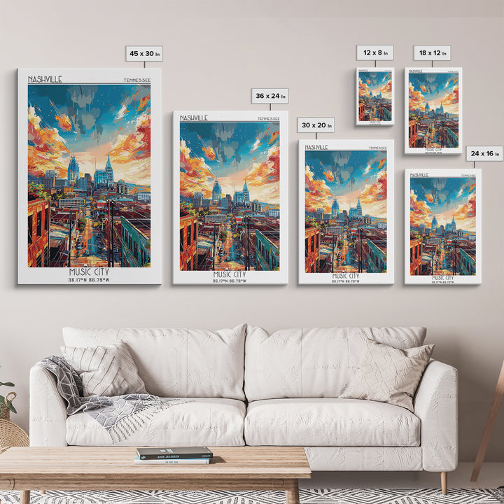 Nashville Travel Poster, Canvas Print, Poster Print, Travel Wall Art, City Art Print, Gallery Wall Set, Travel Prints, Landscape Art