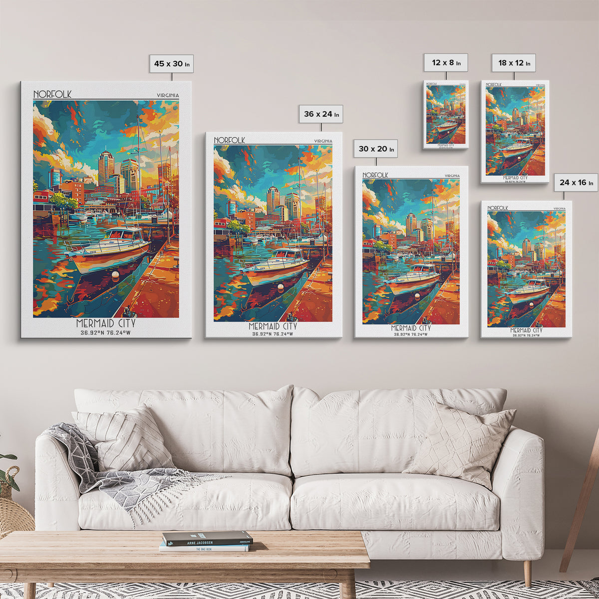 Norfolk Travel Poster, Framed Canvas Print, Retro Travel Poster, City Wall Art, City Travel Poster, Home Decor, Mid Century Wall Art