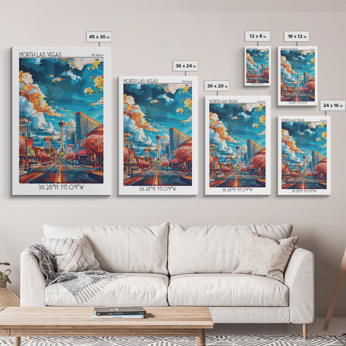 North Las Vegas Travel Poster, Framed Canvas Print, Retro Travel Poster, City Wall Art, Landscape Art, Poster Print, Travel Wall Art