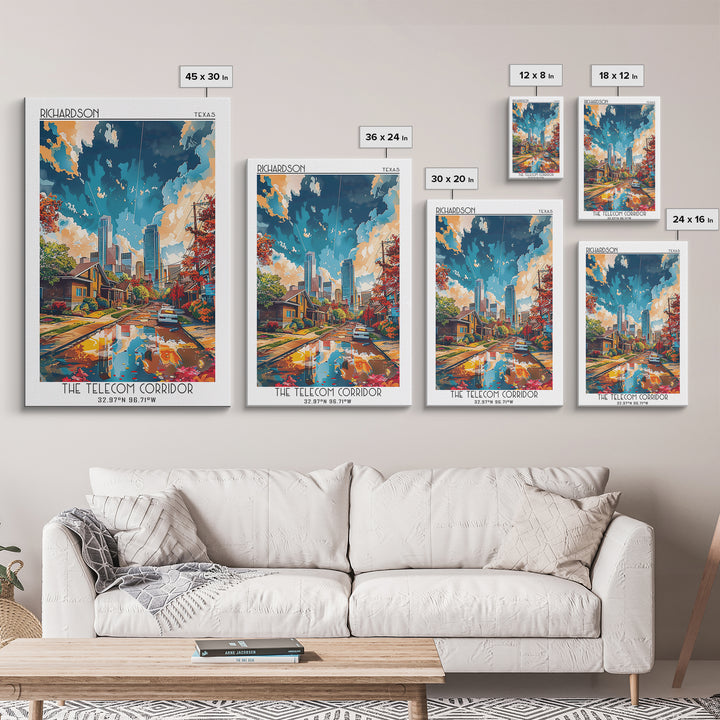 Richardson Travel Poster, Framed Canvas Print, Retro Travel Poster, City Wall Art, Poster Print, Landscape Art, Watercolor Cityscape