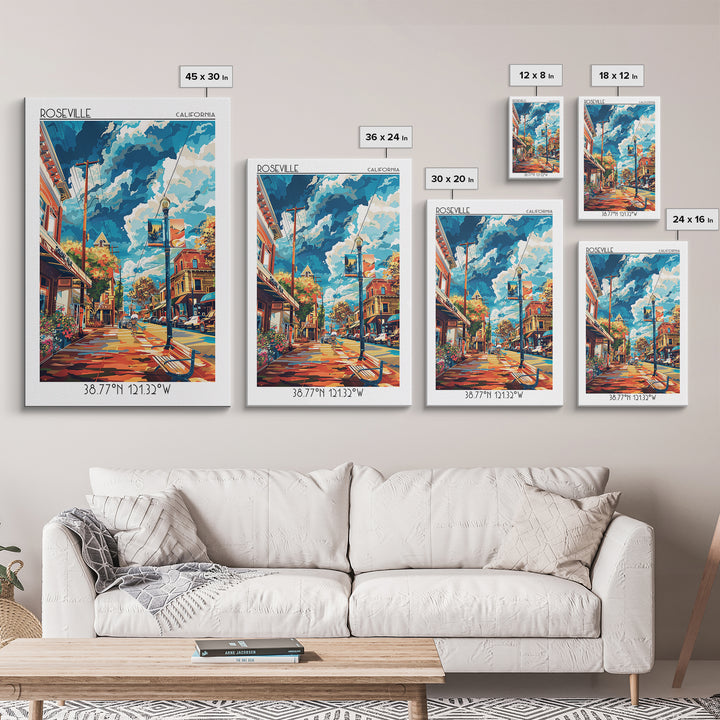 Roseville Travel Poster, Framed Canvas Print, City Travel Poster, Travel Wall Art, Minimalist Poster, Travel Prints, Wanderlust Gift