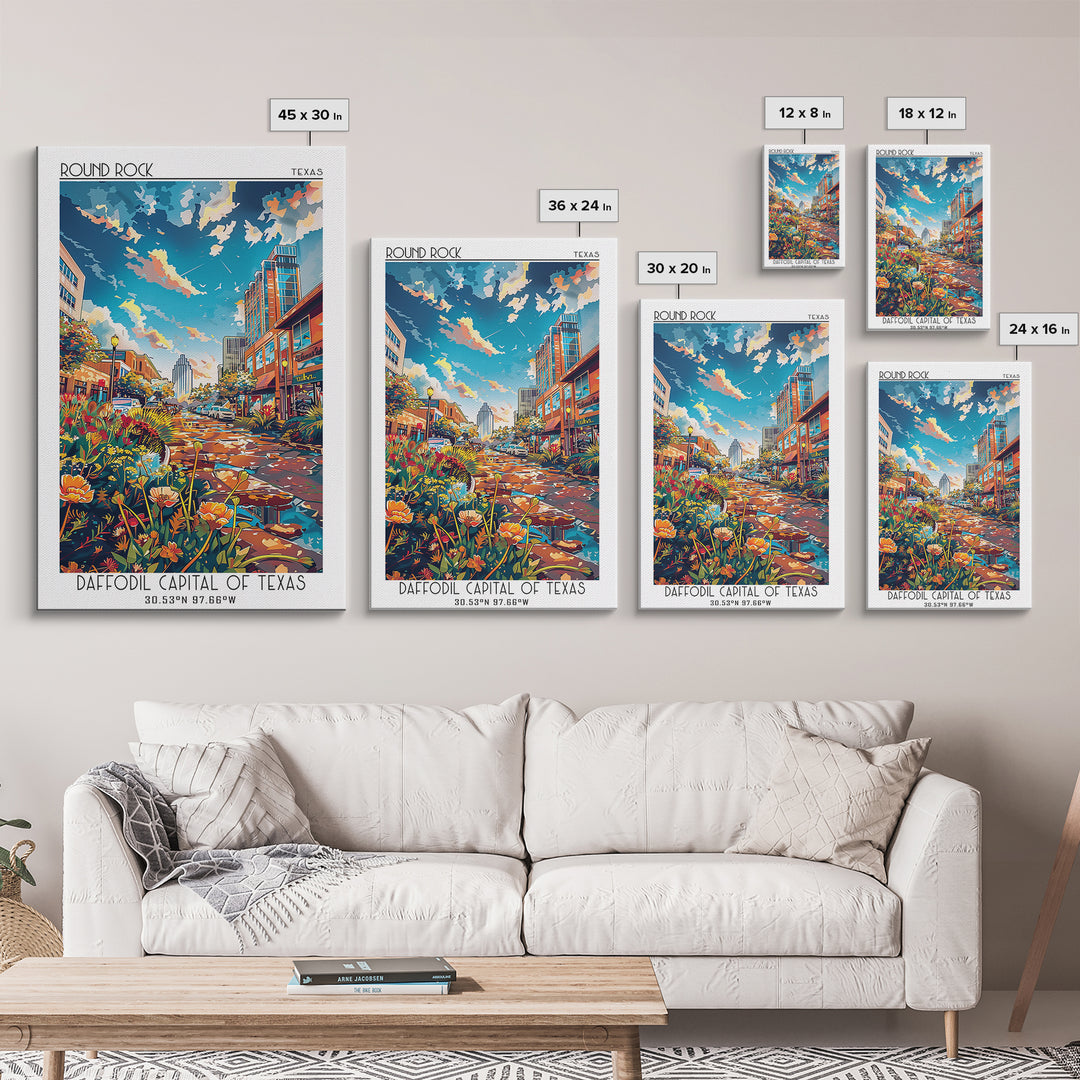 Round Rock Travel Poster, Framed Canvas Print, City Art Print, Travel Wall Art, Travel Posters, Colorful Wall Art, Home Office Decor