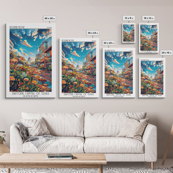 Round Rock Travel Poster, Framed Canvas Print, City Art Print, Travel Wall Art, Travel Posters, Colorful Wall Art, Home Office Decor