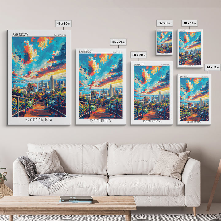 San Diego Travel Poster, Canvas Print, Travel Wall Art, City Wall Art, City Illustration, Art Print, Home Office Decor, Travel Decor