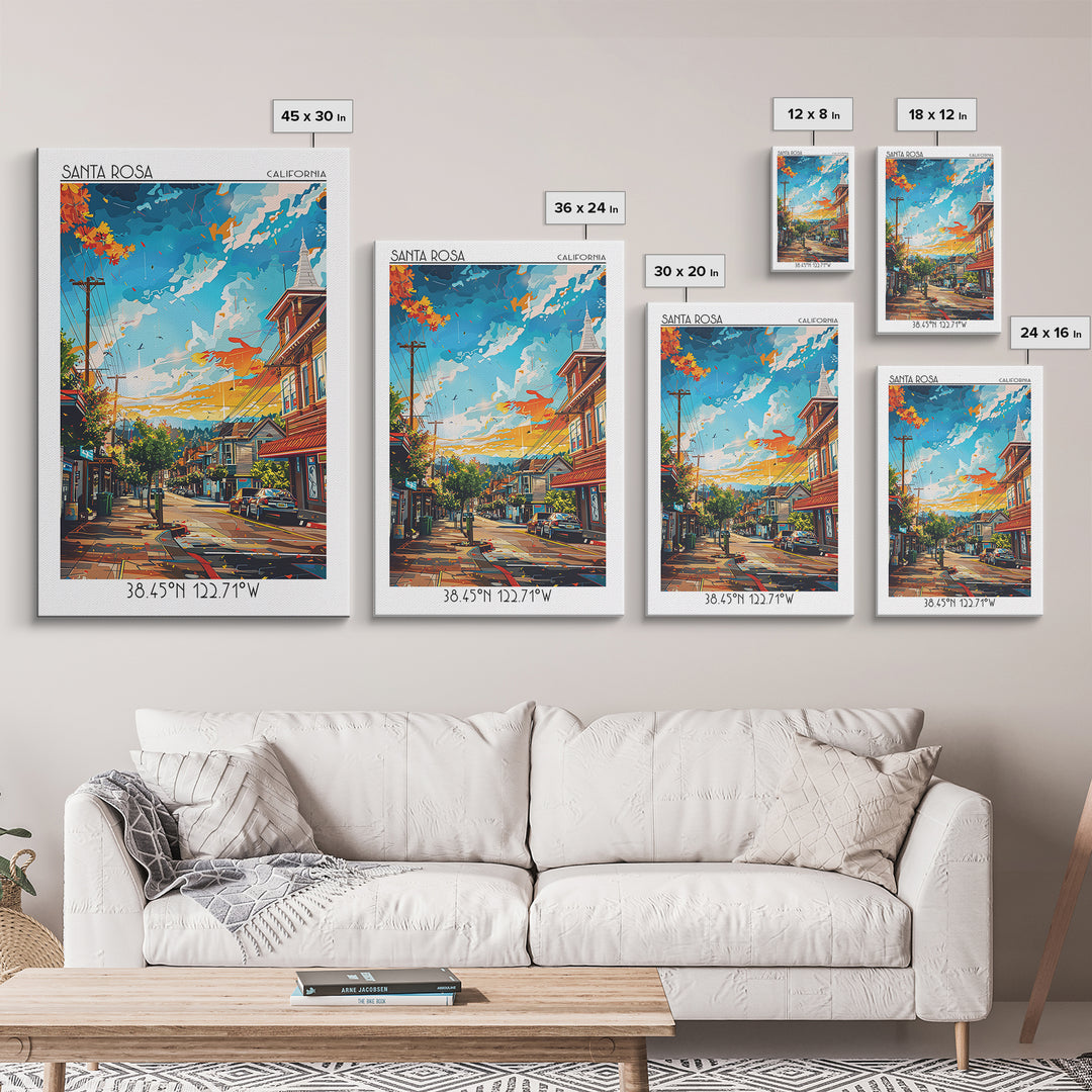 Santa Rosa Travel Poster, Framed Canvas Print, Poster Print, Travel Wall Art, Gallery Wall Set, Home Office Decor, Colorful Wall Art