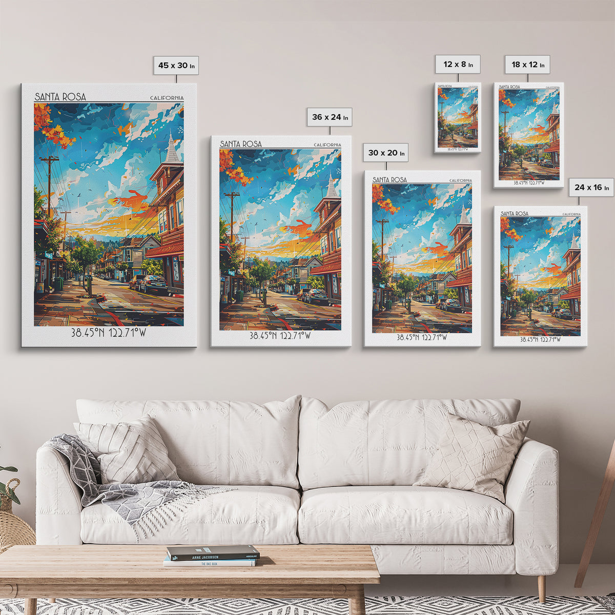 Santa Rosa Travel Poster, Framed Canvas Print, Poster Print, Travel Wall Art, Gallery Wall Set, Home Office Decor, Colorful Wall Art