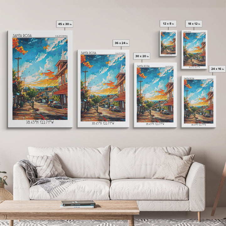 Santa Rosa Travel Poster, Framed Canvas Print, Poster Print, Travel Wall Art, Gallery Wall Set, Home Office Decor, Colorful Wall Art