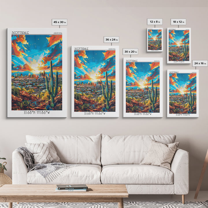 Scottsdale Travel Poster, Canvas Print, City Travel Poster, Travel Wall Art, City Illustration, Vintage City Poster, Wanderlust Gift