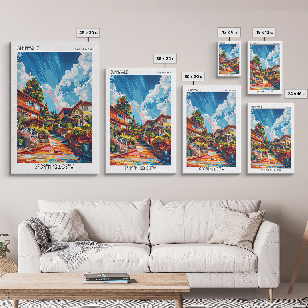 Sunnyvale Travel Poster, Canvas Print, City Art Print, Travel Wall Art, Mid Century Wall Art, Retro Travel Poster, City Illustration