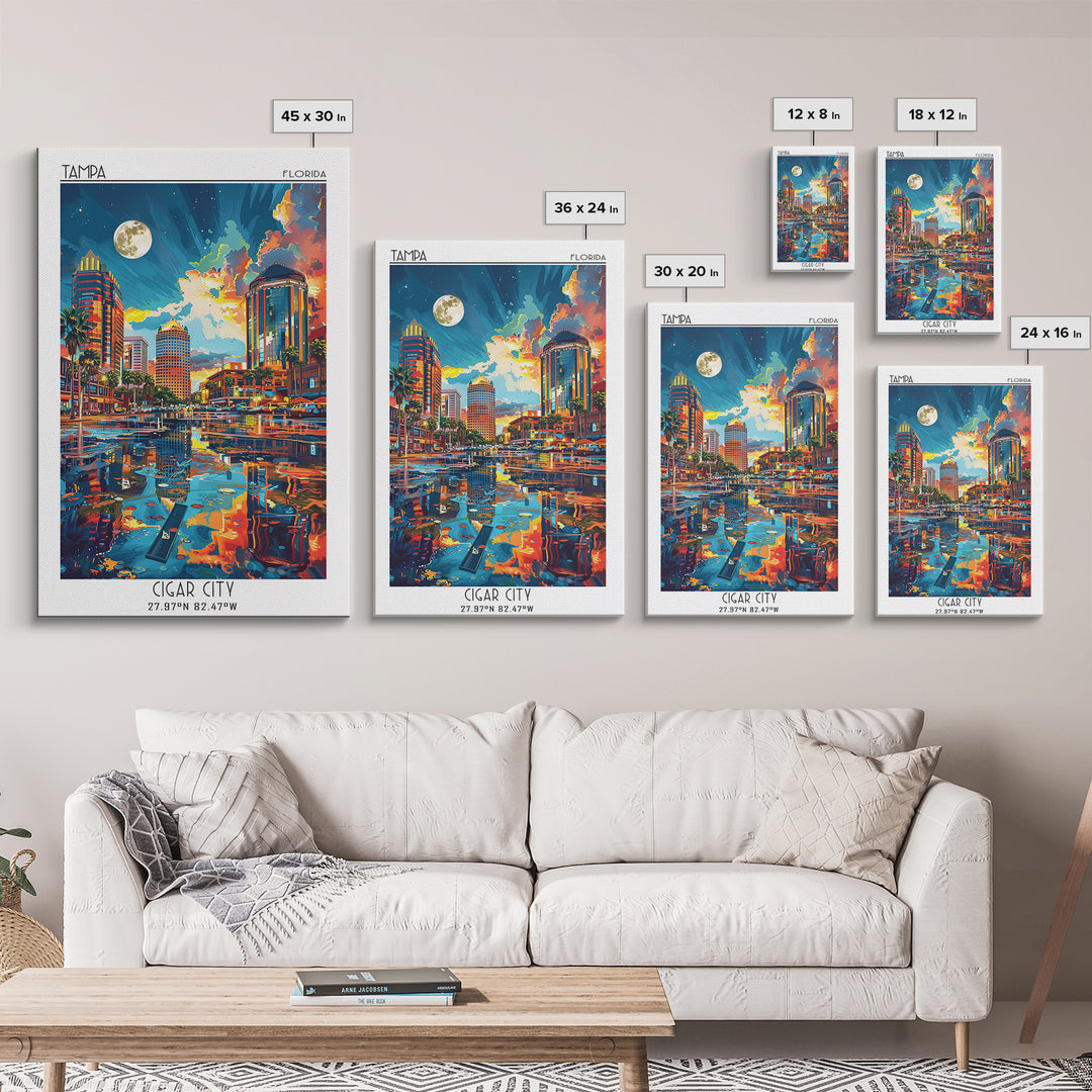 Tampa Travel Poster, Framed Canvas Print, Retro Travel Poster, City Wall Art, City Illustration, Vintage City Poster, Fine Art Print
