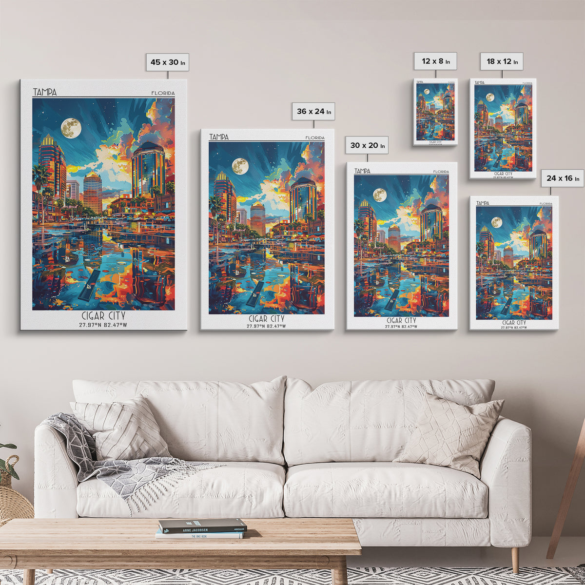 Tampa Travel Poster, Framed Canvas Print, Retro Travel Poster, City Wall Art, City Illustration, Vintage City Poster, Fine Art Print