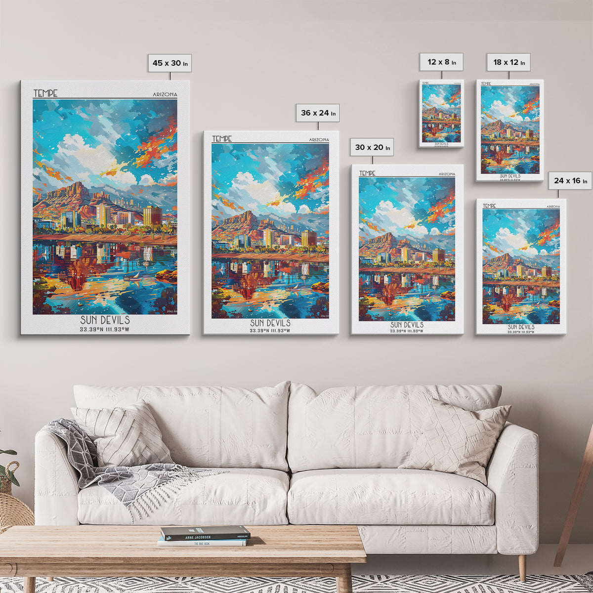 Tempe Travel Poster, Canvas Print, Retro Wall Art, Travel Print, City Illustration, Vintage Poster, Poster Art, Mid Century Wall Art