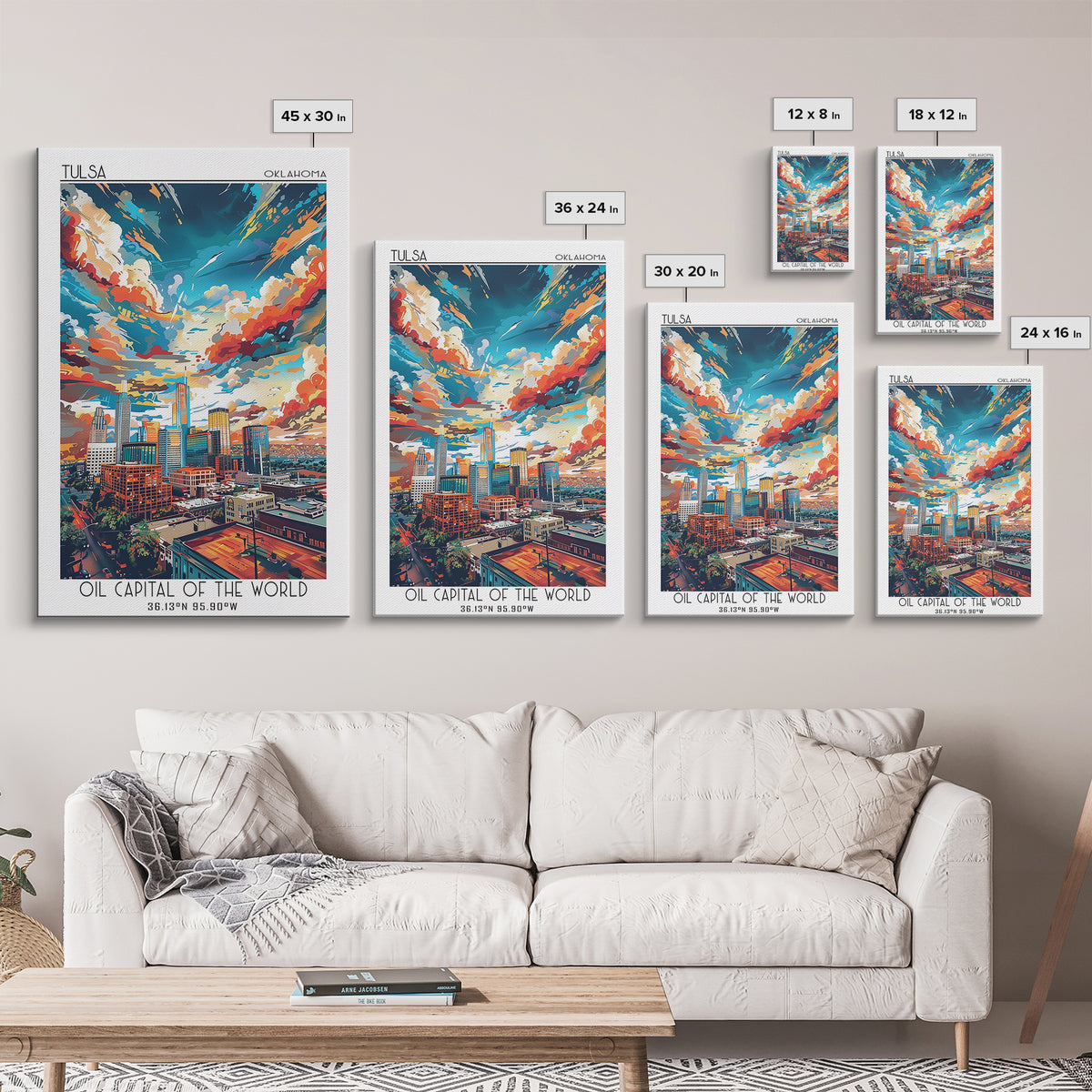 Tulsa Travel Poster, Framed Canvas Print, City Art Print, Travel Wall Art, Living Room Wall Art, Travel Art Print, Colorful Wall Art