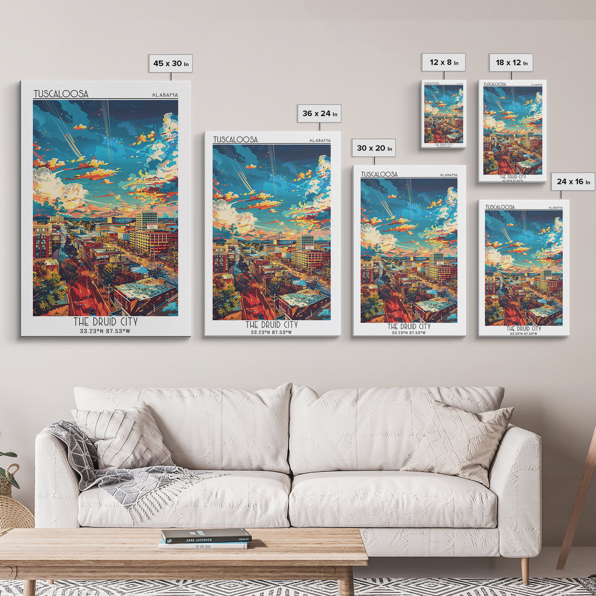 Tuscaloosa Travel Poster, Framed Canvas Print, Travel Wall Art, City Wall Art, Mid Century Wall Art, Home Office Decor, Travel Decor