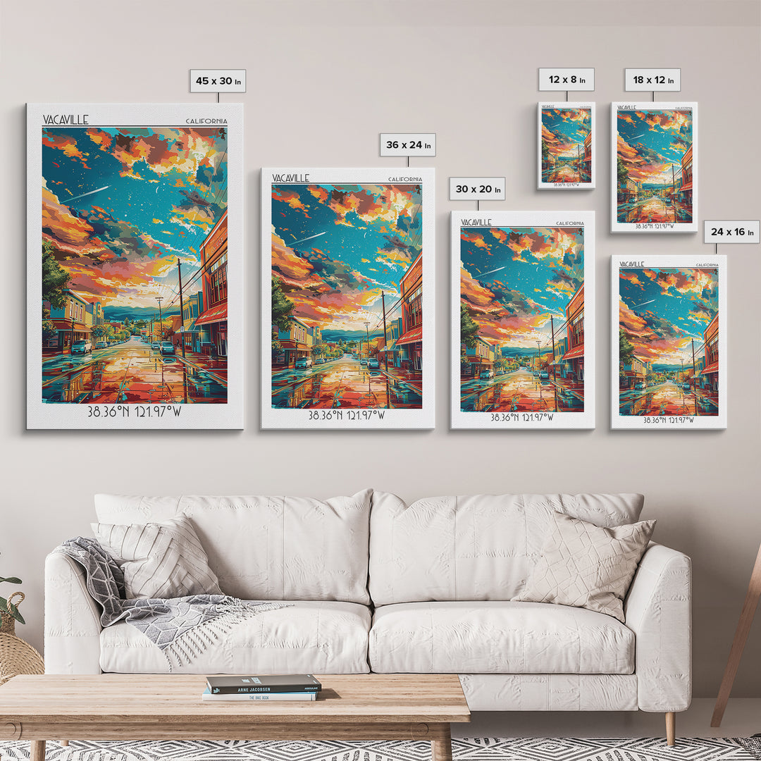 Vacaville Travel Poster, Framed Canvas Print, Retro Travel Poster, City Wall Art, Landscape Art, Travel Art Print, Home Office Decor